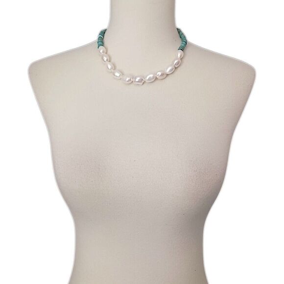 Turquoise Baroque Pearl Necklace Sterling Silver Toggle WW Kingman Western - Picture 8 of 16